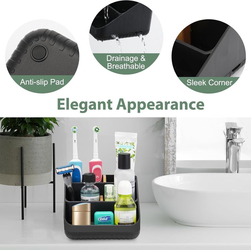 Chintu Toothbrush Holders Bathroom Countertop Organizer-Electric Tooth Brushing Holder 6 Slots Toothbrush Caddy for Counter Organization Kids Family Toothpaste Holder for Vanity Storage Black - Image 5